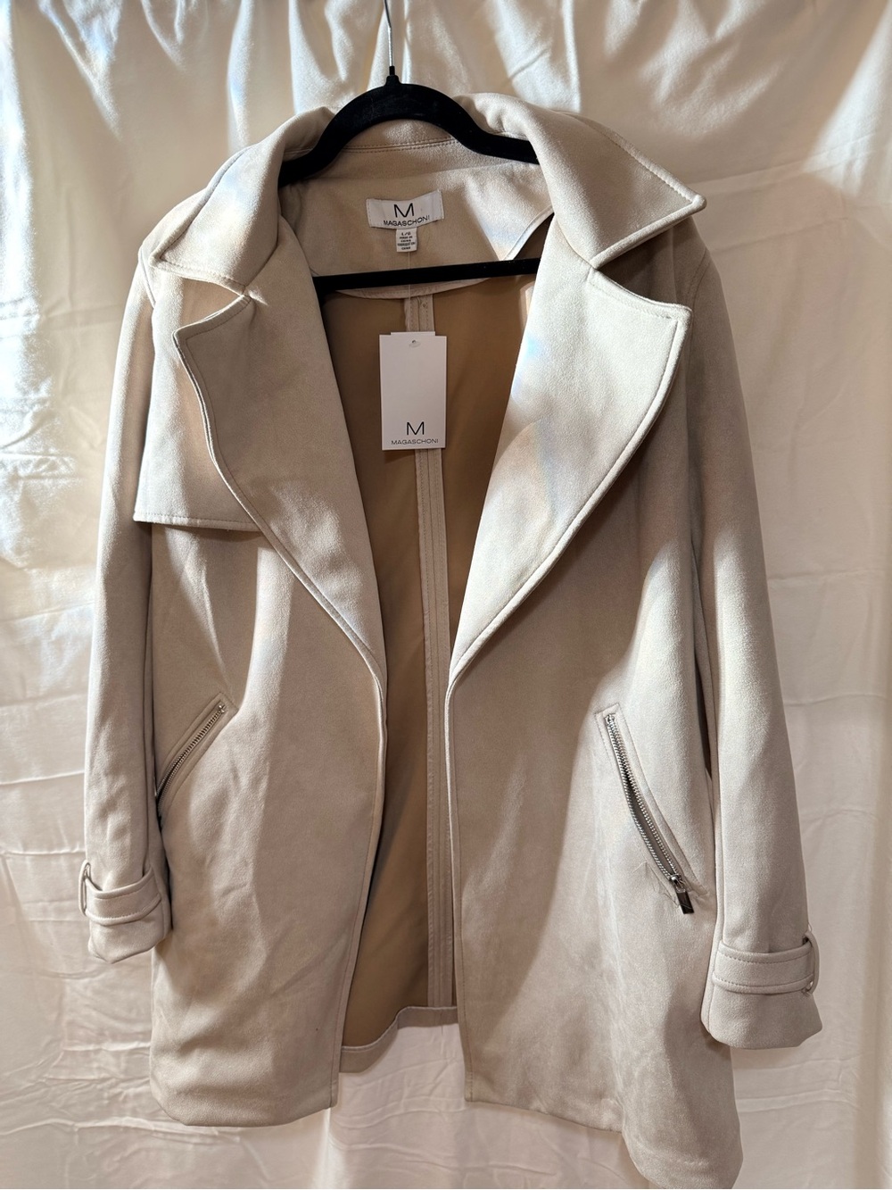 NWT Magschoni Trench Coat faux leather modern contemporary fall cozy  casual L